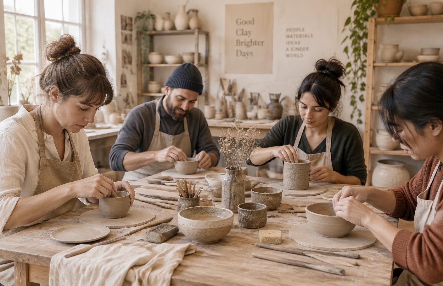 A small hand-building pottery workshop in progress